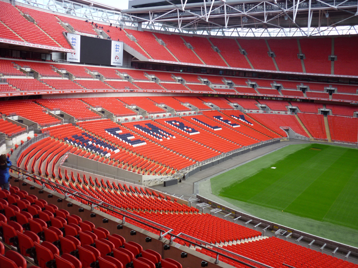 View of completely empty corner of Wembley Stadium